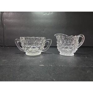 Fostoria American Cubist Creamer and Sugar Set, Clear Glass Vintage‎ Glassware